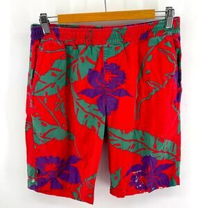 HUF Hawaiian floral print elastic tie drawstring waist pull on shorts sz L